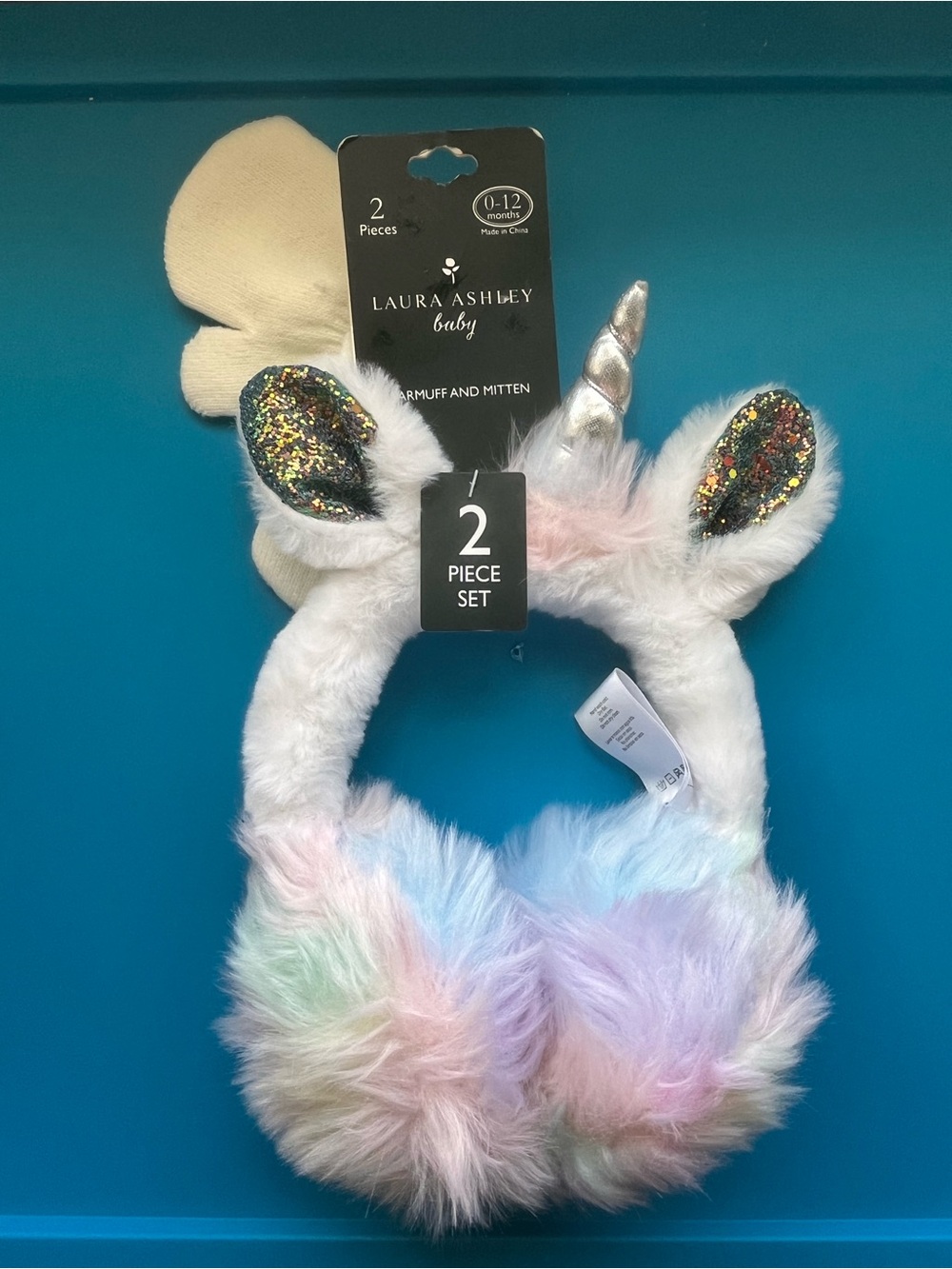 Laura Ashley Pastel Unicorn Ear Muffs & Mittens - Pink/Multicolor